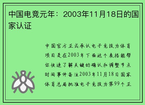 中国电竞元年：2003年11月18日的国家认证